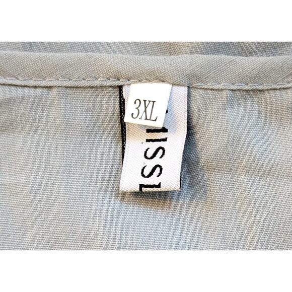 Misslook Tunic Top 3X Gray White Floral V-Neck Short Half Sleeve Lightweight - Picture 7 of 10